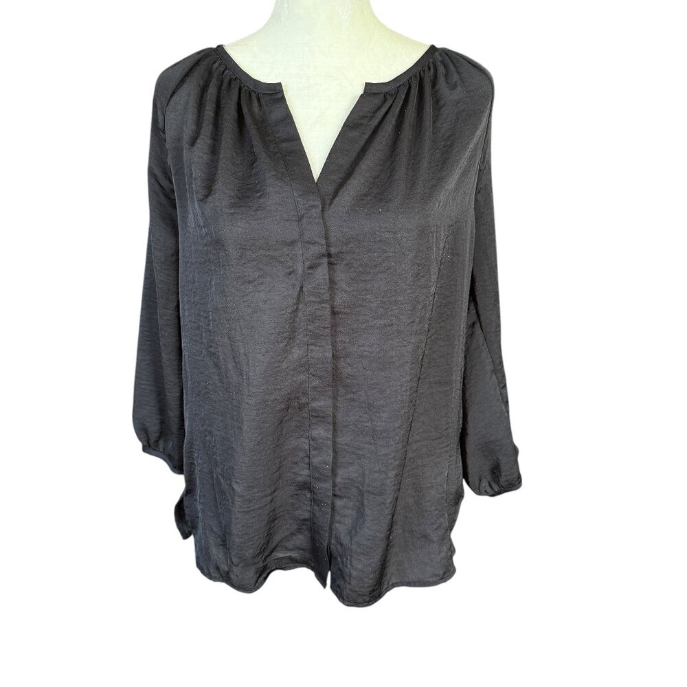 Talbots black v-neck button down lightweight 3/4 sleeve blouse women's size 6